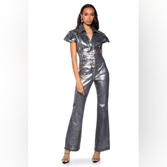 Akira Silver Metallic Jumpsuit - Picture 1 of 2